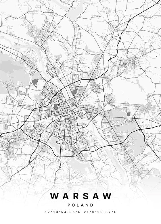 Warsaw Poland City Map metal poster artwork
